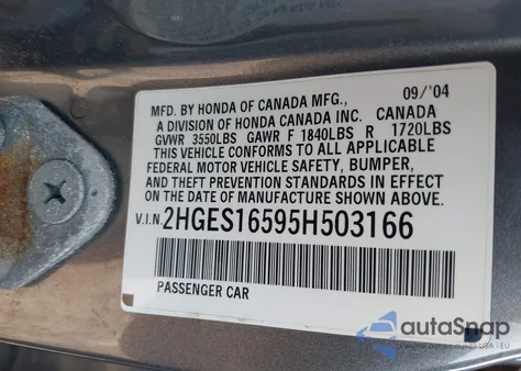 2005 Honda Civic Lx из США, поврежденный, VIN 2HGES16595H503166